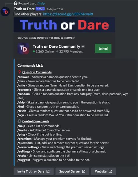 Add Truth or Dare Discord Bot 